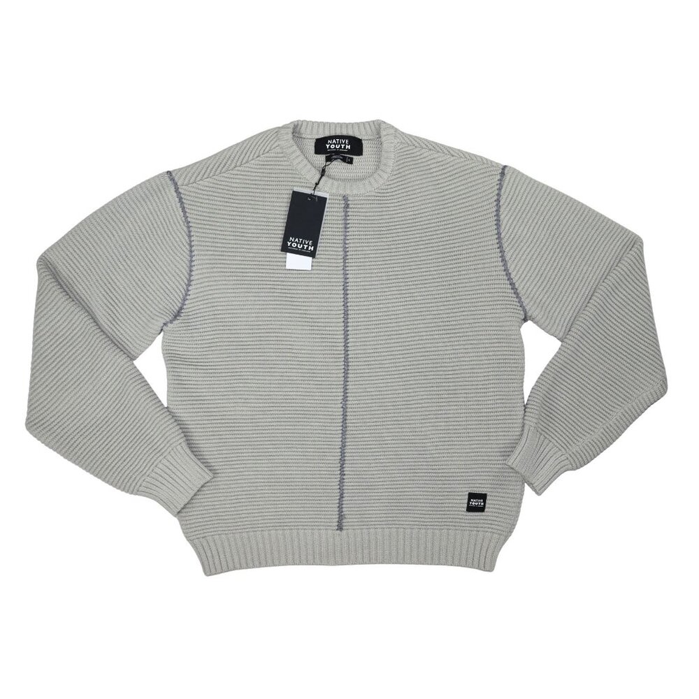 Native Youth Textured Ribbed Knit Crew Neck Pullover Men's Sweater L NWT Grey
